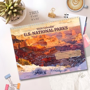 2026 Calendar National Parks, Illustrated Watercolor Wall Art, Nature Travel Gift Idea Outdoor Lovers, Landscape Calendar, Monthly Planner