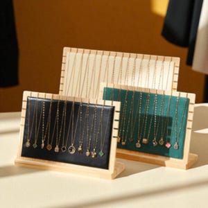 Solid Wood Necklace Display Stand: Leather or Velvet Jewelry Organizer