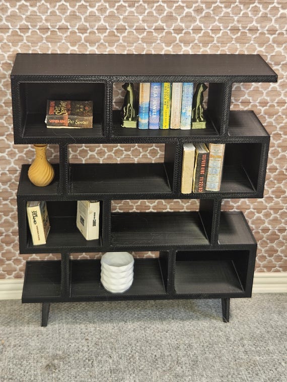 mid century modern dollhouse bookshelf 1:12 scale