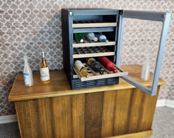 1:12 Scale Dollhouse Miniature Wine Fridge, 3D Printed Kitchen Accessory, LED Lights