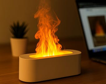 Flame Effect Aroma Diffuser – White LED Essential Oil Humidifier – Cozy Atmosphere & Relaxation Decor