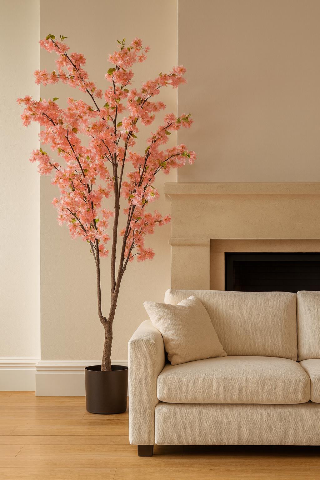 Cerisier Japonais Artificiel 210 cm - Grand Arbre Sakura Rose Décoration Florale Xxl Plante Artificielle Réaliste