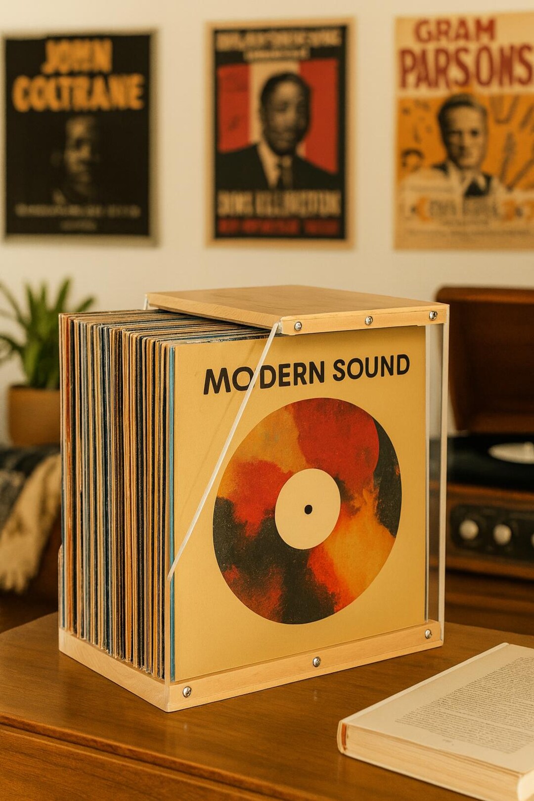Lp Storage Rack Wood Wood & Acrylic Vinyl Record Holder – LP Storage Rack, 40+ Record ...