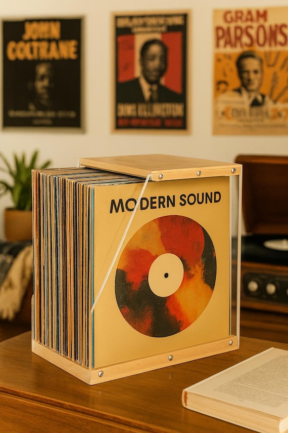 Porte-Vinyles en Bois et Plexi – Rangement Disques Vinyles, Support Vinyle Design 40+ LP – Organisateur Transparent & Élégant