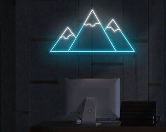Mountain Range LED Neon Sign | Mountain Peaks | Wilderness Mountain Wall Decor | Mountain Cabin Sign | Nature, Hiking, Outoor Decor