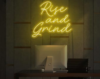 Rise and Grind LED Neon Sign | Office Wall Decor | Home Office Wall Art | Inspirational Wall Art | Gym Sign | Motivational Quote Sign