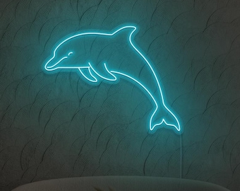 Cute Dolphin LED Neon Sign | Dolphin Art | Marine Animal Neon Sign | Kid Bedroom Wall Decor | Gift for Girl, Boy | Sea, Ocean