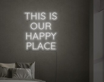This is Our Happy Place LED Neon Sign | Family Room, Bedroom Decor | Lake House, Beach House Decor | Cozy Home Wall Art