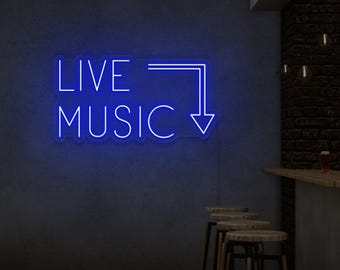 Live Music LED Neon Sign | Live Music with Arrow | Concert Venue Decor | Music Bar Decor | Pub Wall Sign | Music Venue Art