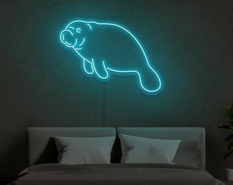 Manatee LED Neon Sign | Cute Manatee | Marine Animal Neon Sign | Kid Bedroom Wall Decor | Gift for Girl, Boy | Sea, Ocean