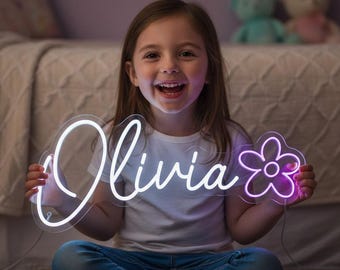 Custom Name Neon Sign for Kid’s Bedroom | Name Neon Sign | Kid’s Wall Decor | Gift for Girl | Gift for Boy | Heart, Flower, Butterfly, Star
