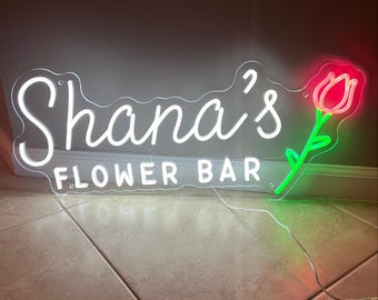 Bridal Shower Name LED Neon Sign | Flower Bar Neon Sign | Custom Neon Sign | Bridal Party Decor | Personalized Bridal Shower Decor Sign