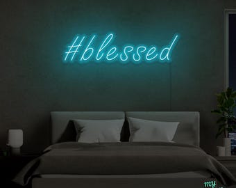 Hashtag Blessed LED Neon Sign | Inspirational LED Quote | Positive Wall Decor | Faith Inspired Neon Sign | Religious Decor