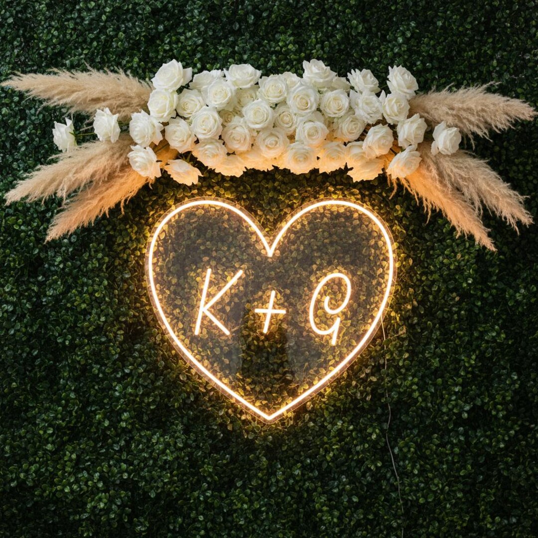 Custom Heart Initials LED Neon Sign for Elegant Wedding Backdrop - Etsy