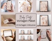 Babyparty Vorlagenpaket • Geschlechtsneutral und Floral Vintage • Einladung, Spiele und Deko • Canva Templates zum Anpassen und Ausdrucken