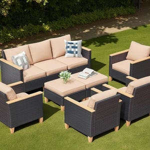 5/7/9-Piece Outdoor Patio Sectional Furniture Set with Cushions – Modular Rattan Sofa for Garden or Balcony