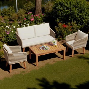 Rope Design Solid Wood Patio Set: Coastal Outdoor Conversation Furniture