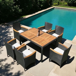 7-Piece Outdoor Wicker Patio Dining Set with Table & Chairs – Garden, Deck and Backyard Furniture