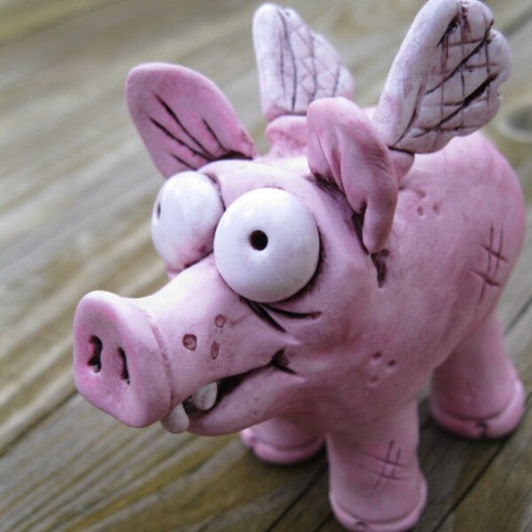 Flying Pig Polymer Clay Sculpture