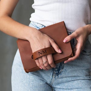 Handle clutch bag, Womens clutch purse, Brown clutch bag, Leather clutch pouch purse, Clutch wallet, Handmade clutch with name