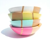 Set of FOUR Modern Pastel Hardwood 7" Bowls