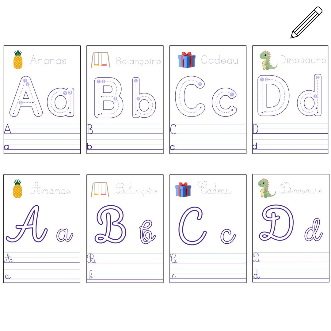 Alphabet Flashcards + Script and Cursive Writing Practice Sheets - Etsy