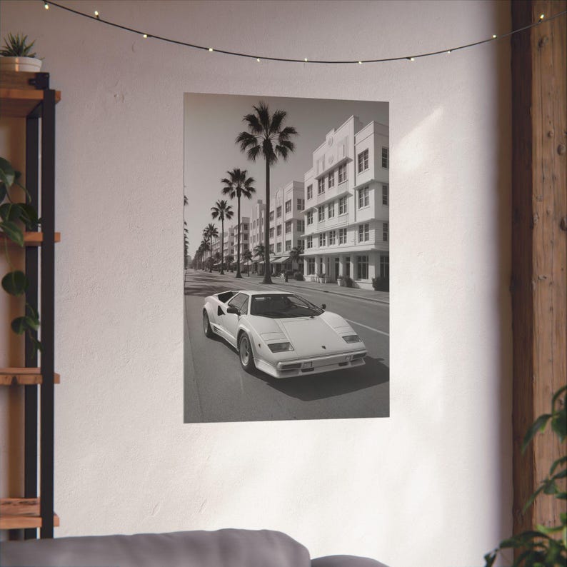 Lamborghini Countach Miami Poster – Vintage Car Print, Black & White ...