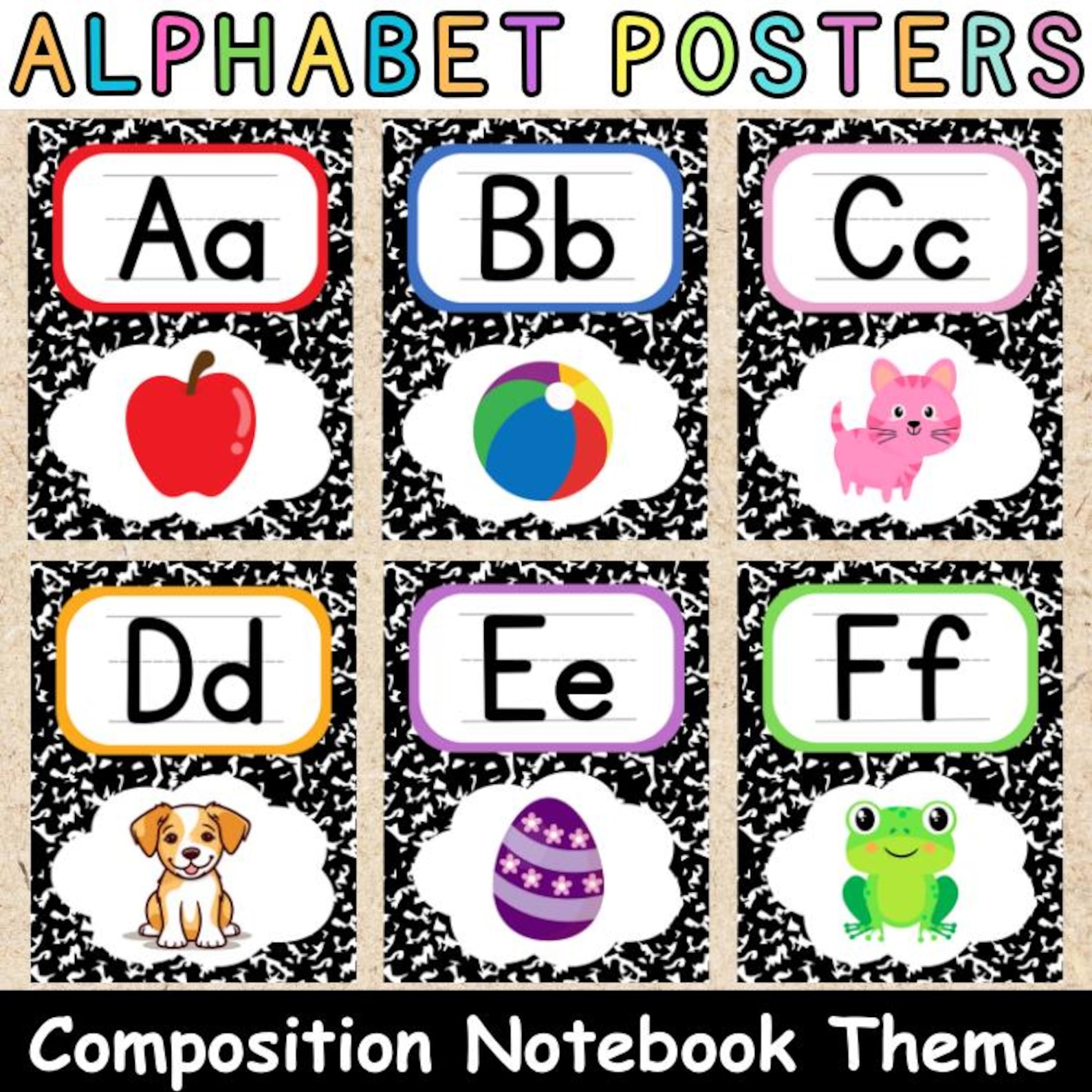 Composition Notebook Alphabet Posters With Upper Lower | Printable ...