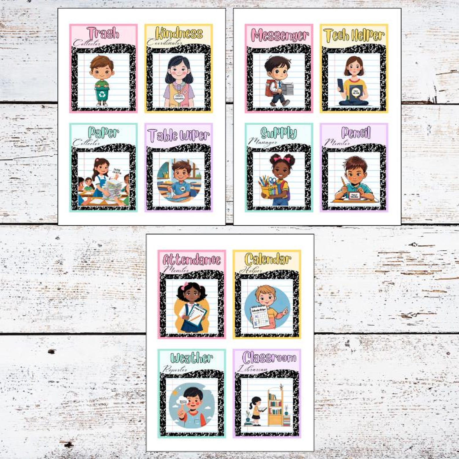 Editable Classroom Jobs Chart: Pastel Composition Notebook Theme ...