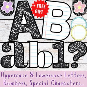 Editable Composition Notebook Letters Uppercase and Lowercase | Printable Bulletin Board Alphabets, Numbers. Symbols, Banner Classroom Decor