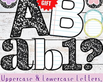 Editable Composition Notebook Letters Uppercase and Lowercase | Printable Bulletin Board Alphabets, Numbers. Symbols, Banner Classroom Decor