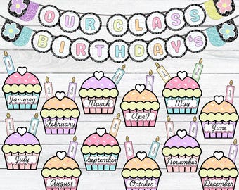 Cupcake Birthday Bulletin Board: Pastel Classroom Decor (Editable Canva Template, PDF Printables)