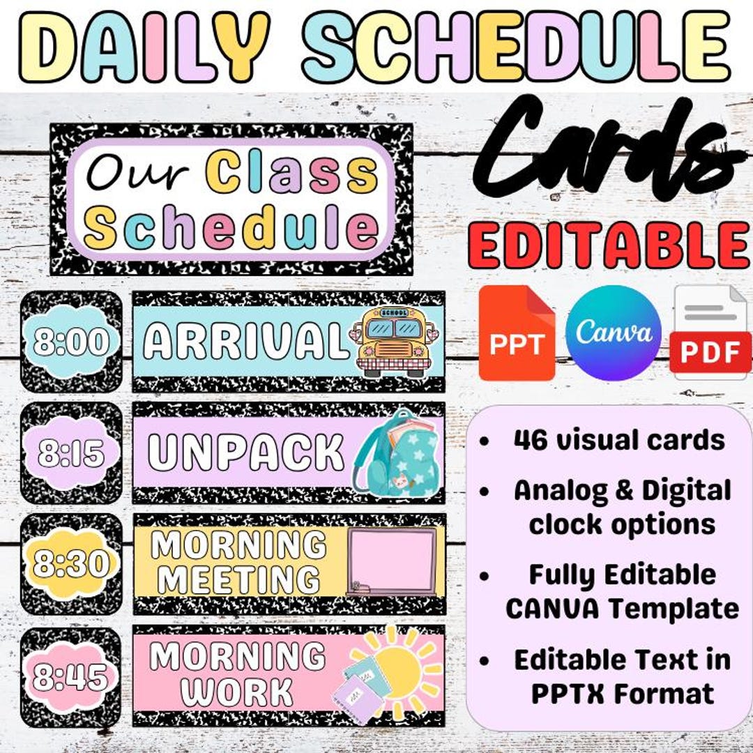 Pastel Composition Notebook Schedule Cards: Editable Classroom Decor ...