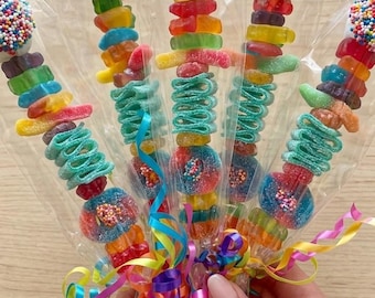 Handmade Gourmet Candy Kabobs - Premium Party Favors - 11" Skewers with Gummy Bears, Marshmallows, Sour Belts & More