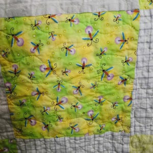 Handmade Patchwork Baby Quilt Fireflies & Elephants Green Yellow Nursery Decor