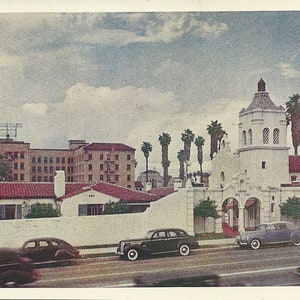 Cartão postal vintage da Califórnia dos anos 1940 Chapman Park Hotel Los Angeles