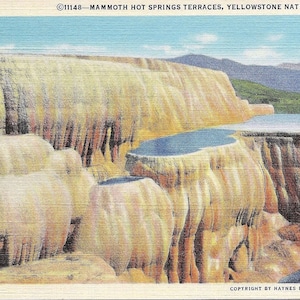 Carte postale vintage des années 1930 Yellowstone Park Mammoth Hot Springs Terraces