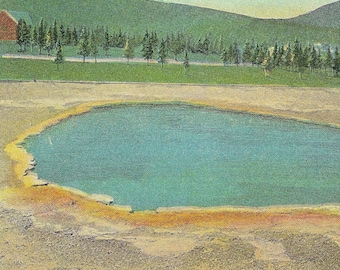 Vintage 1930s Yellowstone Park Postcard Emerald Pool Wyoming