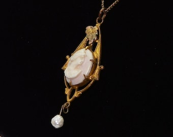 Antique Lavaliere Cameo Pendant Necklace