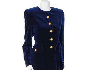 Vintage Escada Designer Royal Blue Velveteen Suit Jacket Size 4