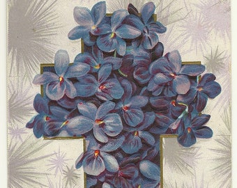 Carte postale de Pâques ancienne avec croix florale