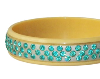 Vintage 1930s Celluloid Blue Rhinestone Sparkle Bangle Bracelet