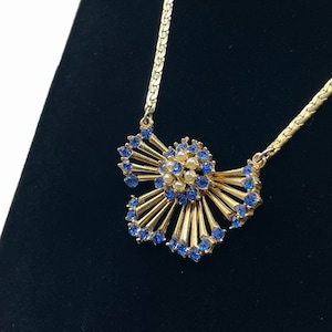 Vintage 1940s Blue Rhinestone Pendant Necklace