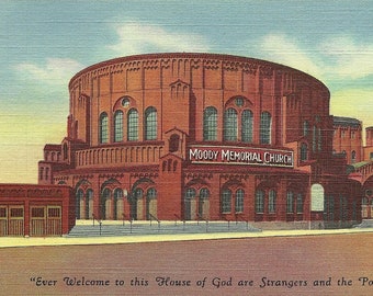 Vintage 1930s Chicago Postcard DL Moody Memorial Church