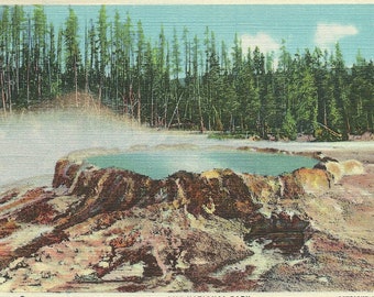 1930s Yellowstone Park Vintage Postcard Punch Bowl Spring Wyoming