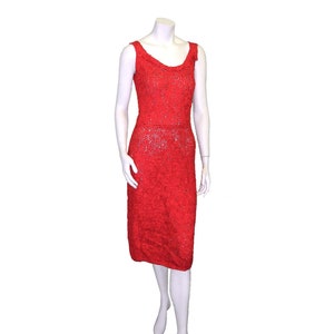 Vintage 1950s Red Silk Ribbon Dress and Matching Jacket Size 8 image 3