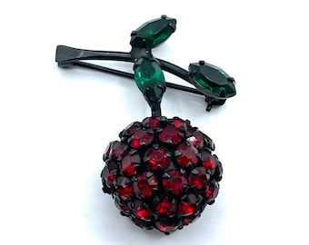 Vintage 1950s Warner Cherry Rhinestone Brooch