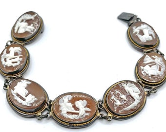Antique Italian Seven Days a Week Cameo Bracelet in 800 Silver