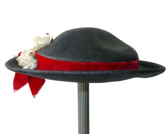 Vintage 1950s Navy Blue Straw Hat