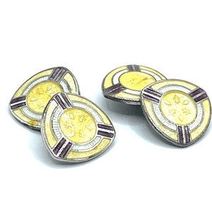 Antique 1920s Art Deco Cuff Links with Yellow Enameling